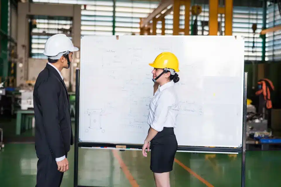 In-house Lean Six Sigma training at a manufacturing site whiteboard